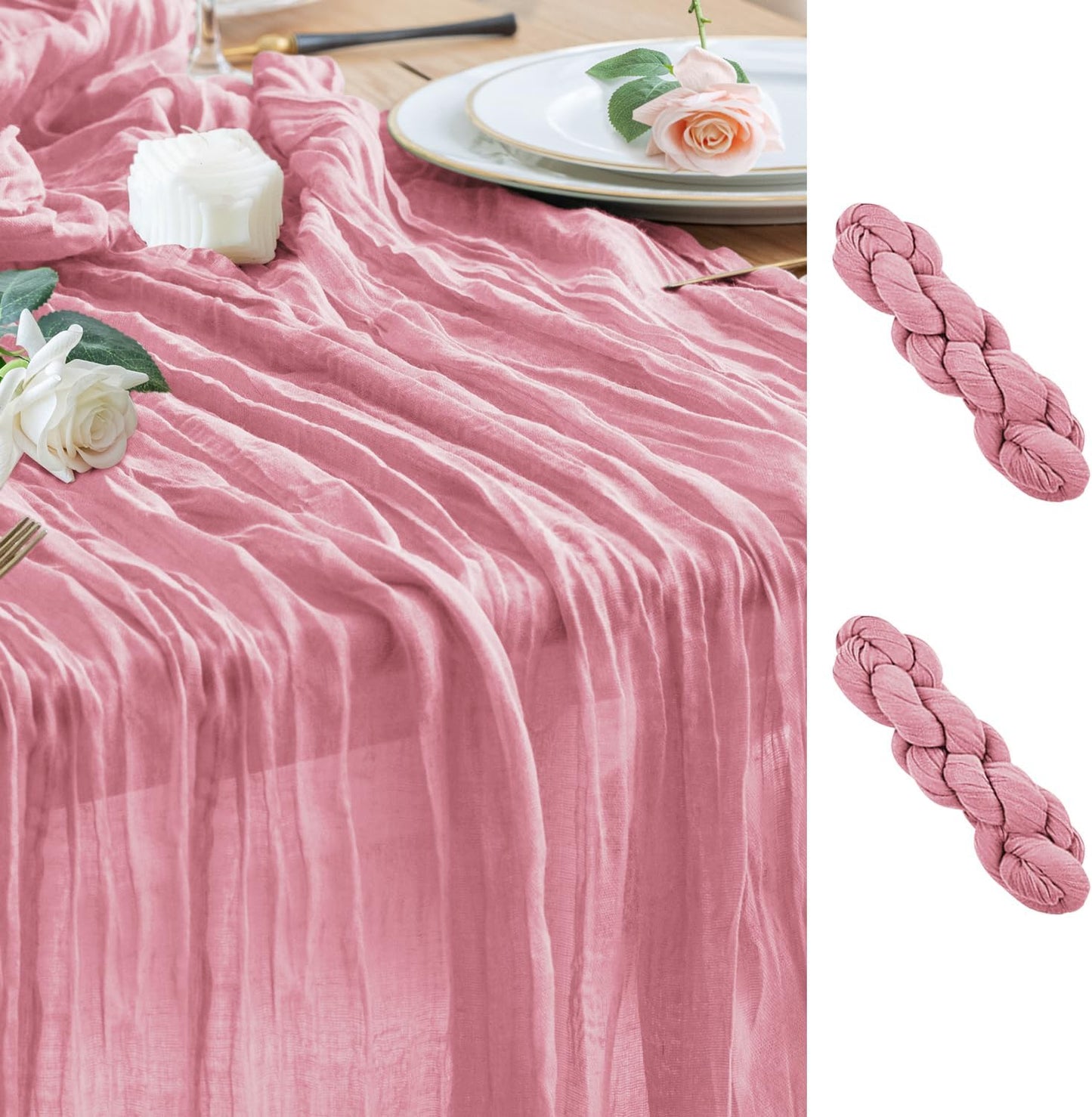 Wokceer Cheesecloth Table Runner 2Pack 10FT Pink Boho Gauze Cheese Cloth Table Runner for Party Long Rustic Sheer Table Runners for Baby Bridal Shower Wedding Easter Table Decor
