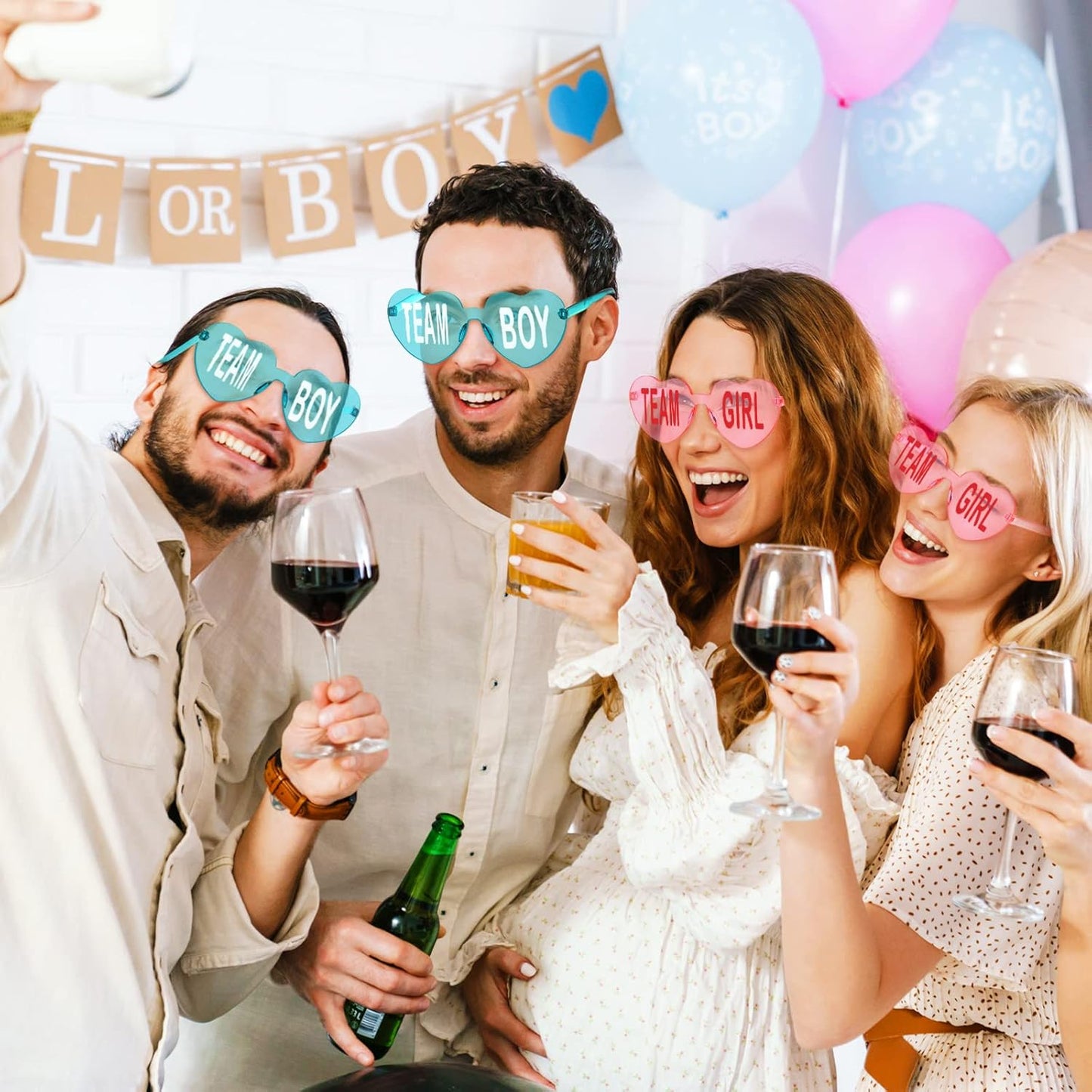 Konohan Gender Reveal Glasses Blue and Pink Sunglasses Frameless Team Girl and Team Boy Decor for Gender Reveal Party