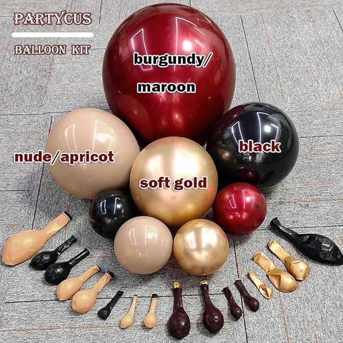 Burgundy Black Balloon Arch Kit Double Stuffed Nude Maroon Metallic Wine Red Apricot Balloon Garland with Gold Latex for Birthday Anniversary Wedding Bridal Graduation Mother's Day Party Decoration