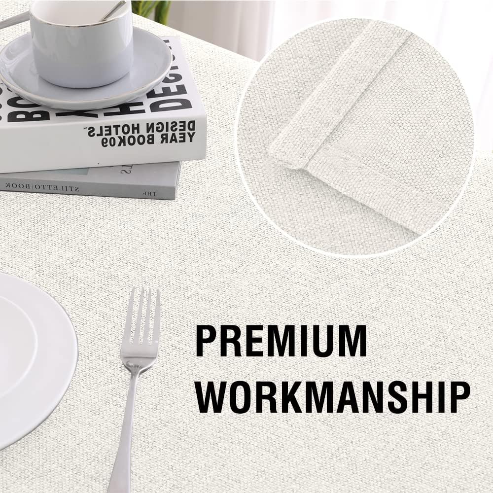 H.VERSAILTEX Linen Textured Tablecloth 60 x 120 Waterproof Decorative Table Cloth Spill-Proof Linen Look Cover for Party Table Extra Soft and Thick Fabric Wrinkle Free, Heather Ivory