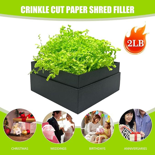 Fluorescent Green Crinkle Cut Paper Shred Filler, 2 LB Basket Filler Shredded Paper, Confetti Stuffing for Basket Filling, Halloween, Christmas, Birthdays, Gift Wrapping, Stuffer Party Supplies