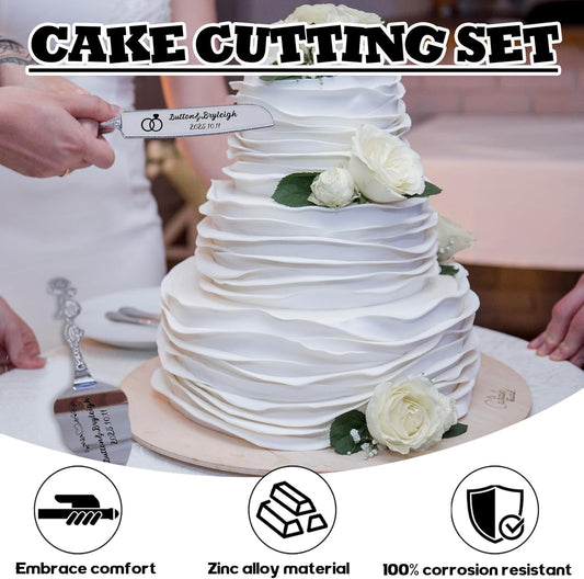 Personalized Wedding Cake Knife and Server Set, Custom Cake Cutting Set for Wedding, Engraved Stainless Steel Cake Cutting Set for Anniversary Birthday Wedding Registry Gifts