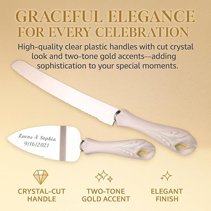 GIFTS INFINITY Personalized Wedding Cake Knife and Server Set with Engraving – Cake Cutting Utensil Set, Keepsake Gift for Wedding, Anniversary, Reception, Birthday & Other Occasions (Lily)