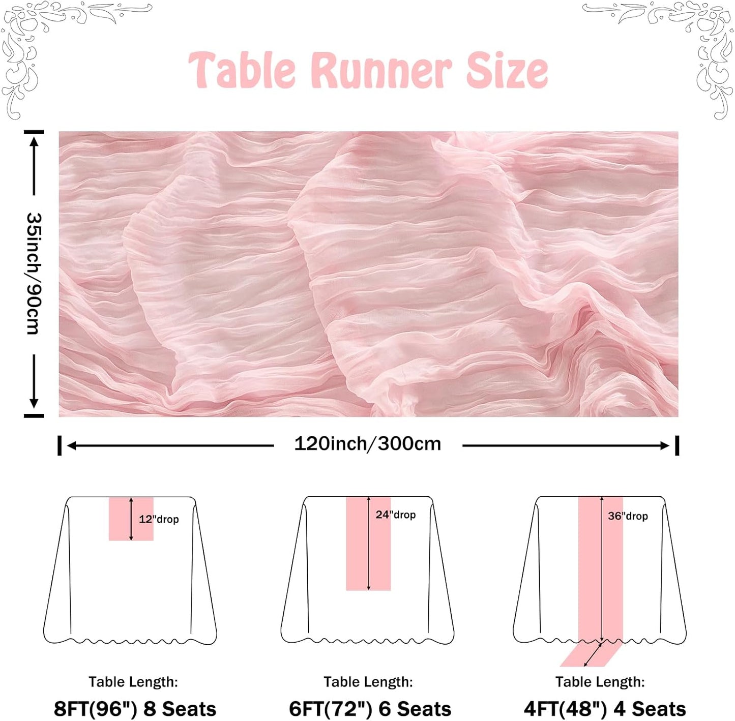 Fanami 1 Pack Cheesecloth Table Runner -10FT Blush Pink Boho Gauze Cheese Cloth Table Runner 120 Inches Long Rustic Sheer Fabric Centerpieces for Wedding Birthday Party Bridal Baby Shower Decorations