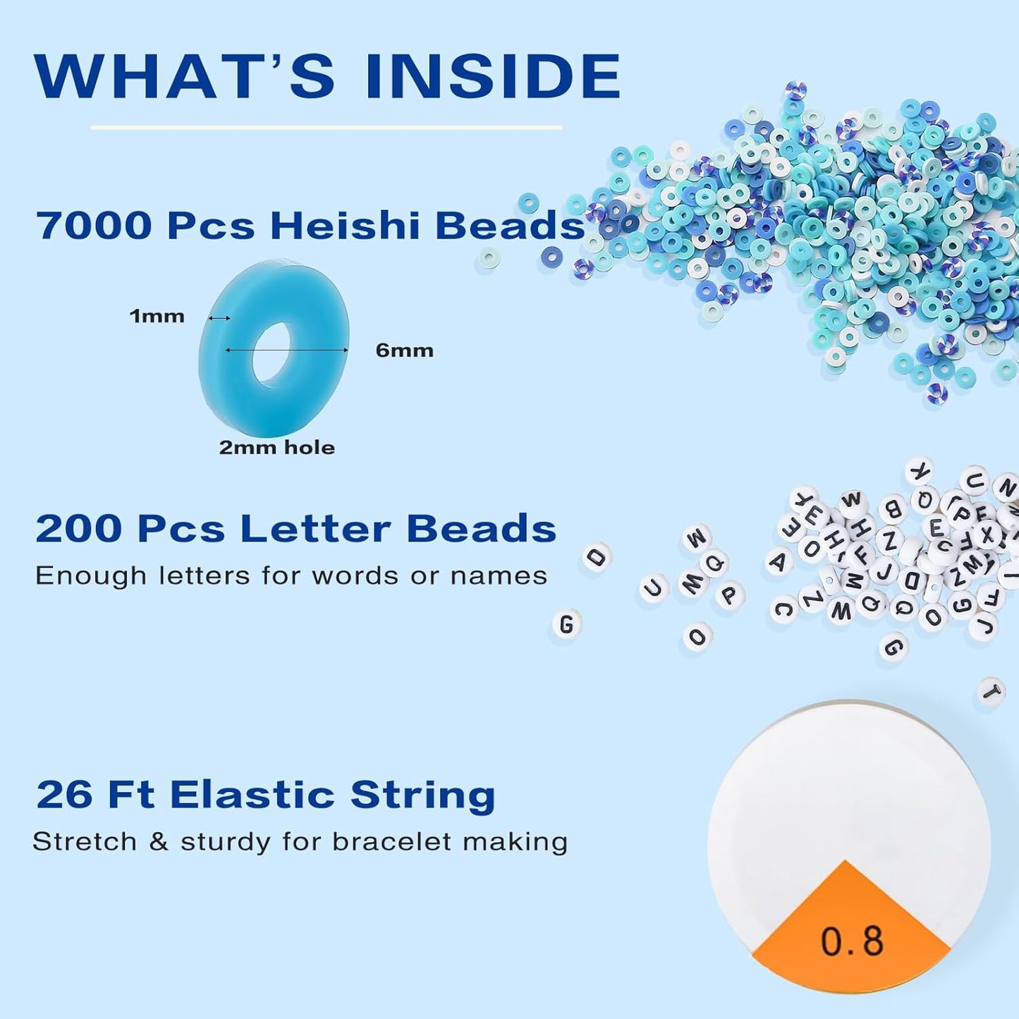 ADIIL 7200pcs Clay Beads Bracelet Making Kit, 6mm Polymer Heishi Beads for Jewelry Making, Friendship Bracelet Kit Birthday Gift for Adults Blue