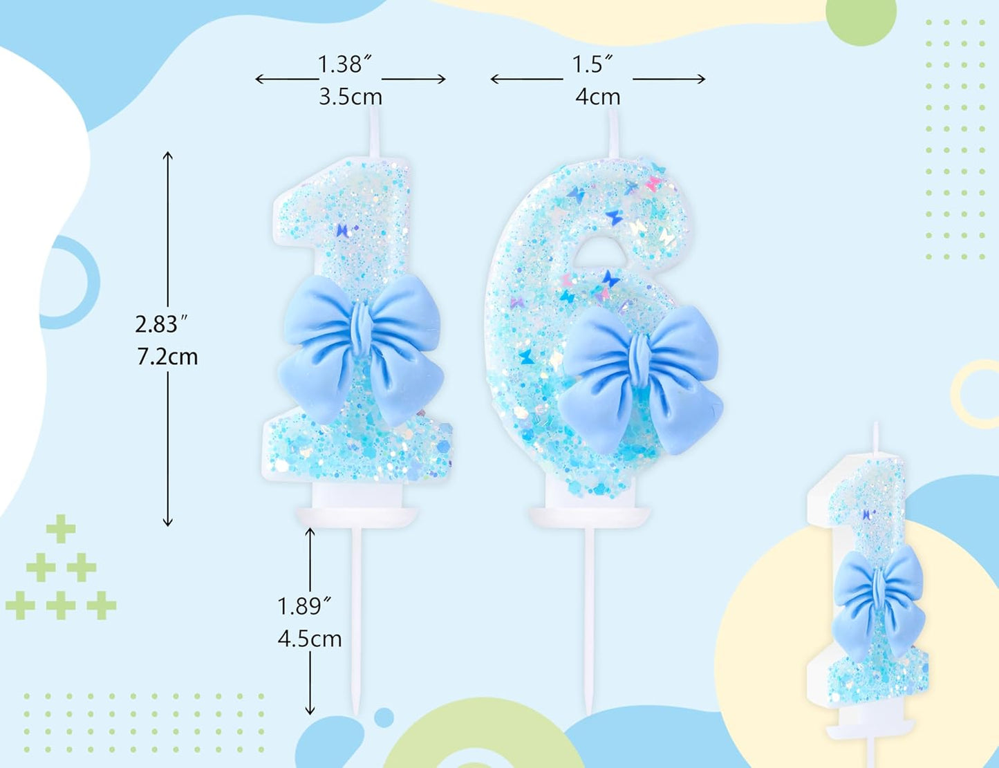 16th Birthday Candles Blue Bow Number 16 Cake Candles, 16 Cake Topper Decorations for Kids Pets Pastel Birthday Party Supplies (Number 16)