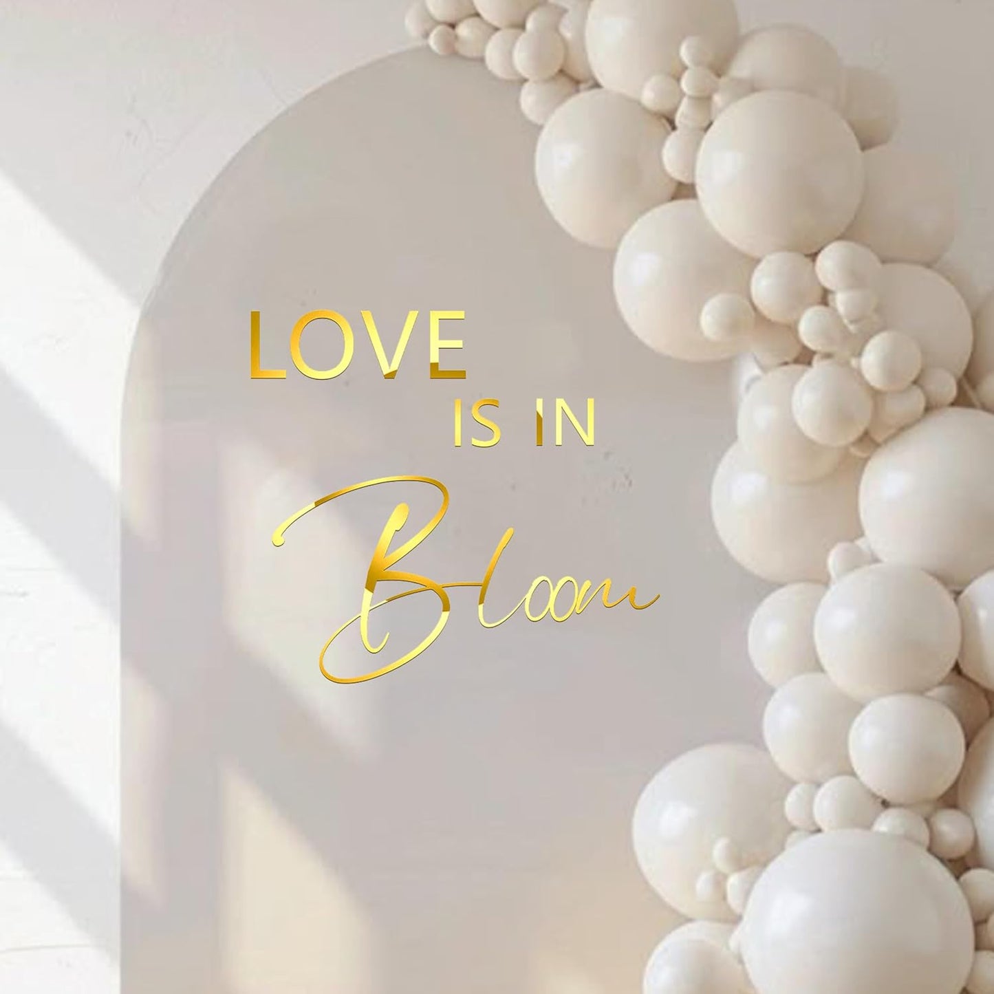 Love is in Bloom Decal - Bridal Shower Party Decoration Supplies, Bride-to-Be, Wedding, Bachelorette Party Wall Sticker, Gold Sign Bloom Decal Balloon Arch Decoration