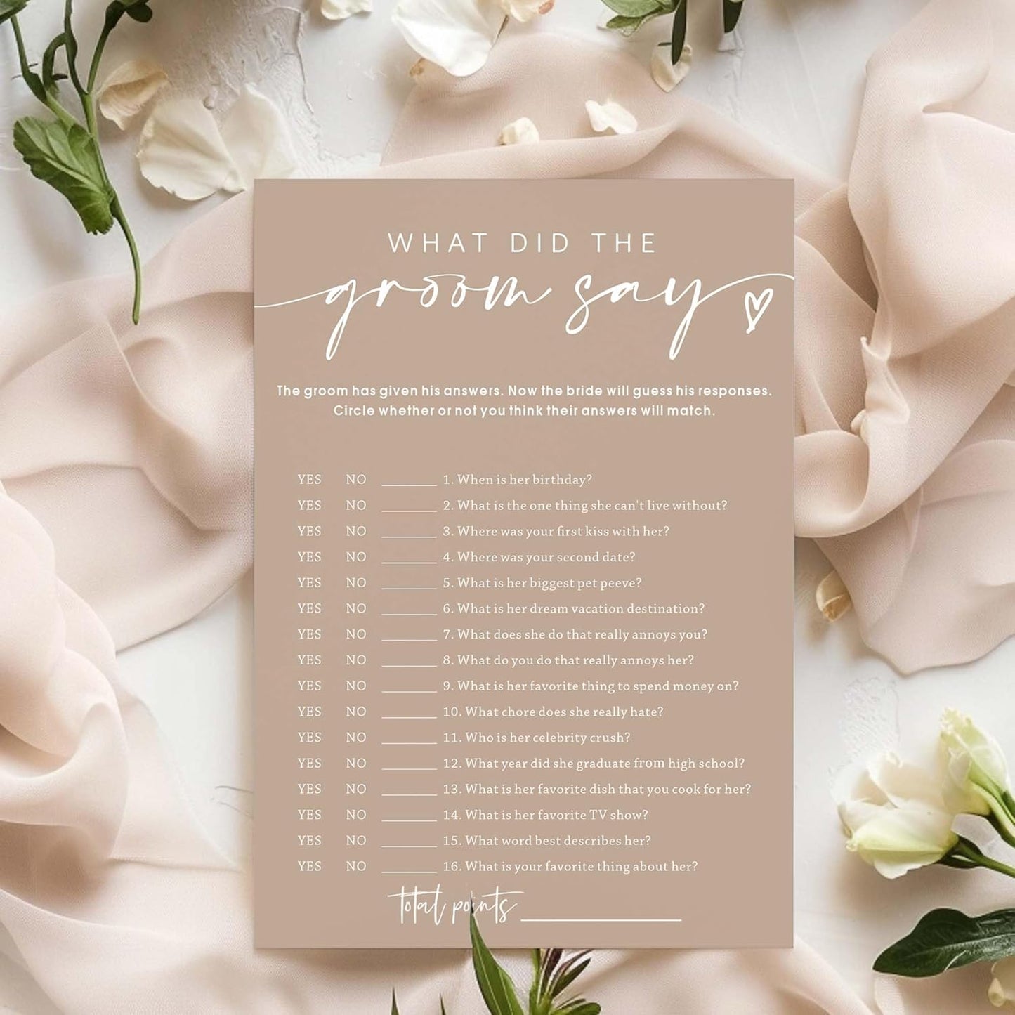 Bridal Shower Games Cards, What Did the Groom Say, Bridal Shower Games 25 Guests, Engagement Party Wedding Games for Guests, Minimalist Brown Wedding Party Supplies - D12