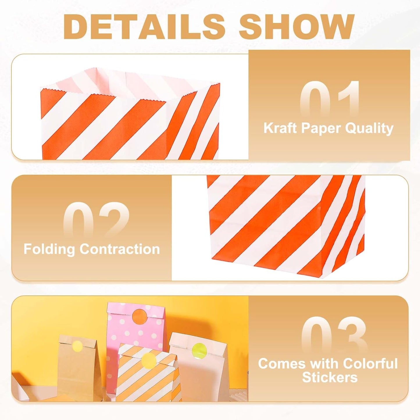 PATIKIL Party Favor Bag, 24 Pcs 3.5x2.4x7.1 Inch Mini Paper Candy Bags Gift Treat Celebration Halloween Goody Birthday Wedding Party with Stickers, Orange Twill