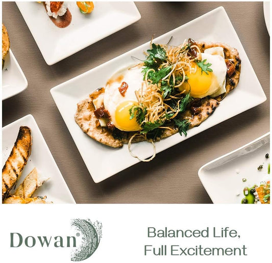 DOWAN 9.7" Rectangle Serving Plates Set of 4 - Restaurant Plates for Party, Wedding, and Entertaining - White Rectangular Dishes for Steak, Taco, Sushi, Chips, Appetizer, Cake - Dishwasher & Oven Safe