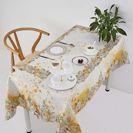 YCness Fall Tablecloth Thanksgiving Autumn Harvest Orange Watercolor Pumpkin Leaves Table Cover for Party Picnic Dinner Decor 60x120 Inch Rectangle