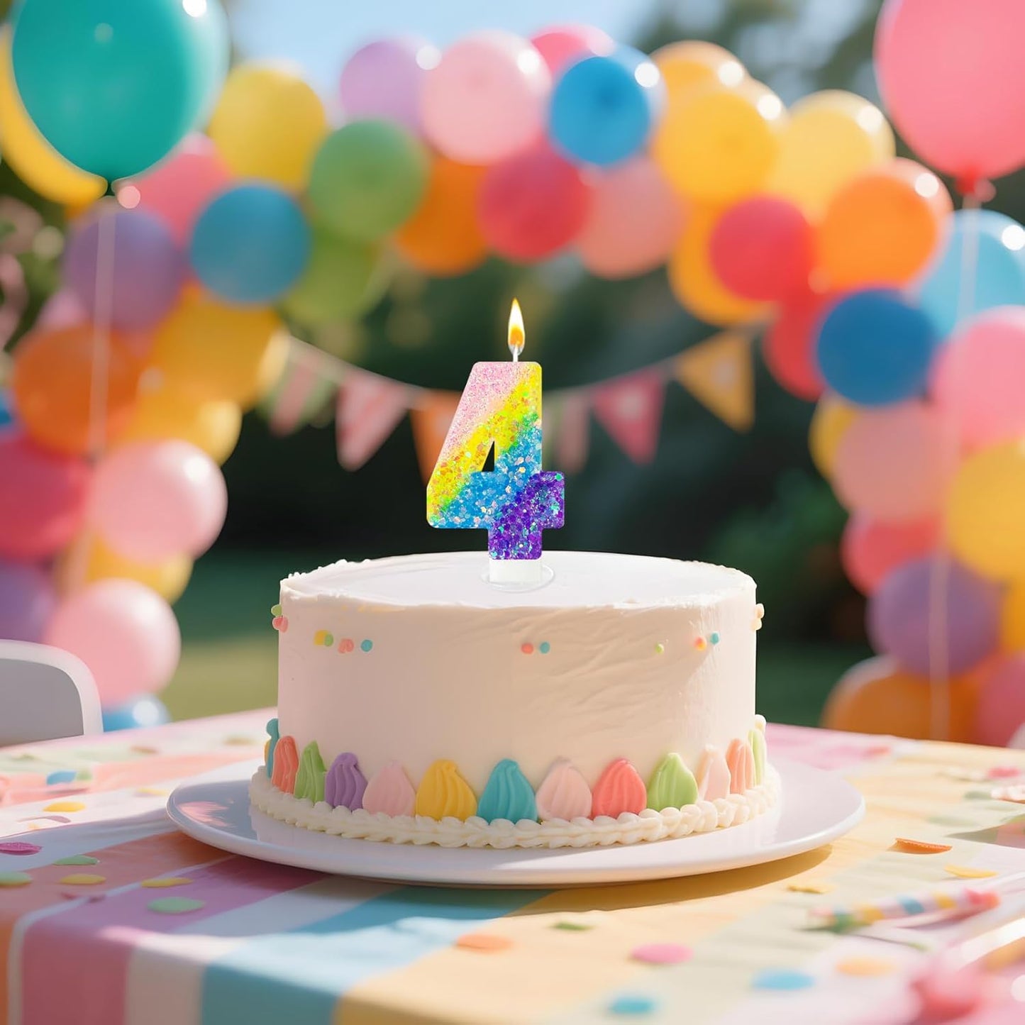 Birthday Candles Pastel Macaron Glitter 3D Rainbow Number Candles for Birthday Cake Girls Women Sweet Theme Birthday Wedding Anniversary Party Cake Decoration (Number 4)
