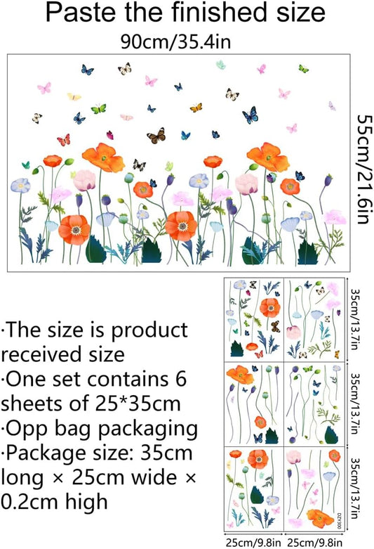 6 Pieces Flowers Wall Decals Vinyl Flowers Wall Stickers Removable Floral Murals Peel and Stick Colorful Flower Decor for Girls Bedroom Living Room Nursery (Orange)