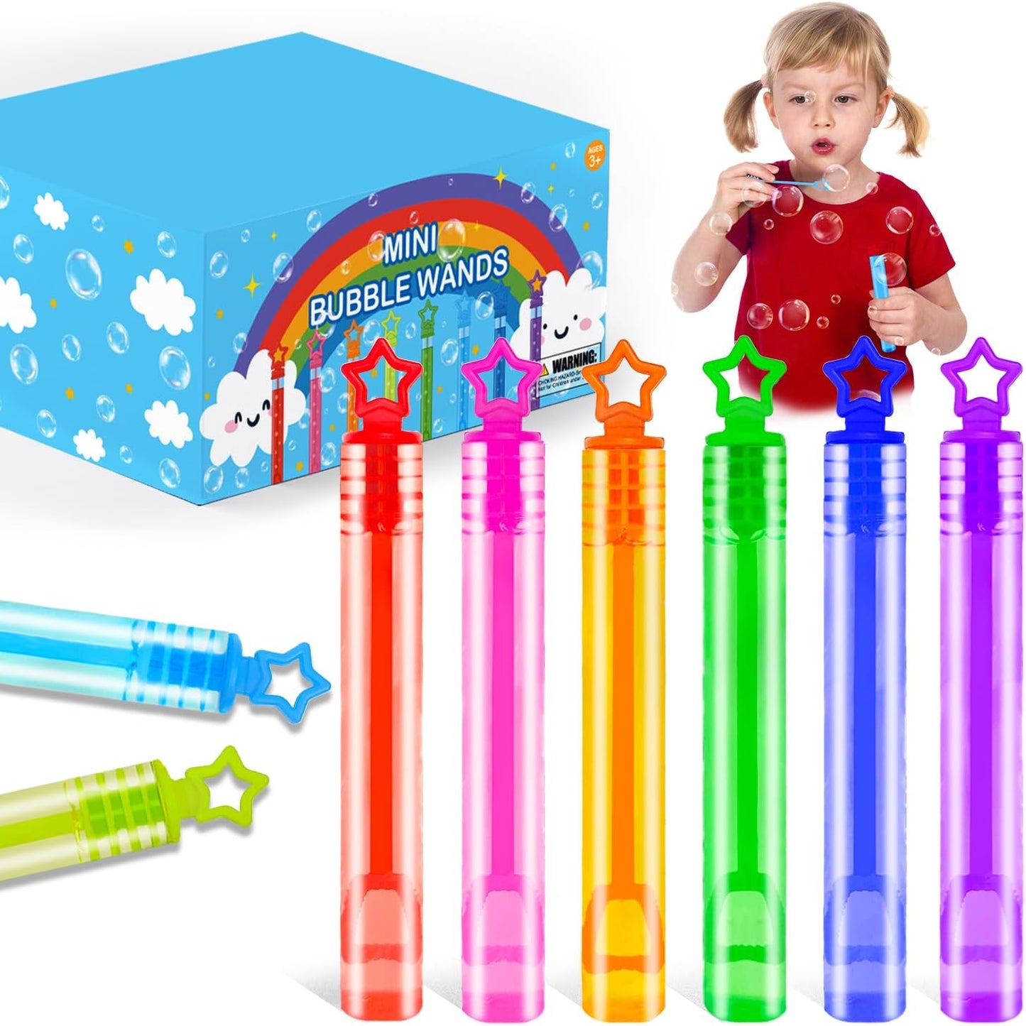 300 Pack Mini Bubble Wands for Kids, Bulk Rainbow Party Favors & Goodie Bag Stuffers Fillers for Toddlers, Prize Box Toys for Christmas Classroom Rewards, Bulk Gifts for Wedding, Pinata, Carnival