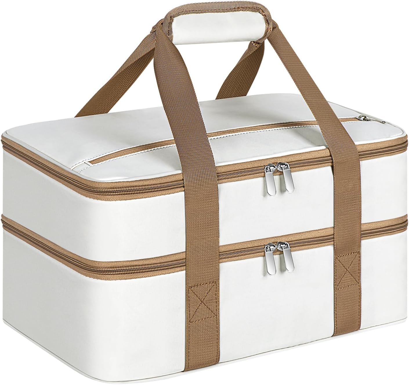Double Insulated Casserole Carrier, Portable Casserole Carrier for Hot or Cold Food Lunch Tote Warmer or Cooler Bag, Lasagna Lunch Bag for Potluck Parties- Fits 9" x 13" Baking Dish-Beige