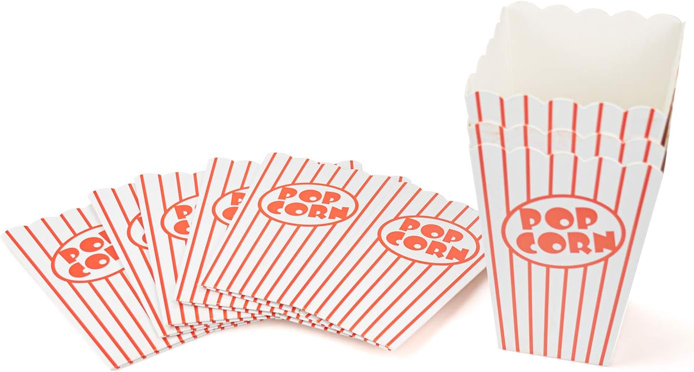 Bekith 100 Pack Paper Open-Top Popcorn Box, Popcorn Containers Striped Red and White, Great for Movie Theater Party