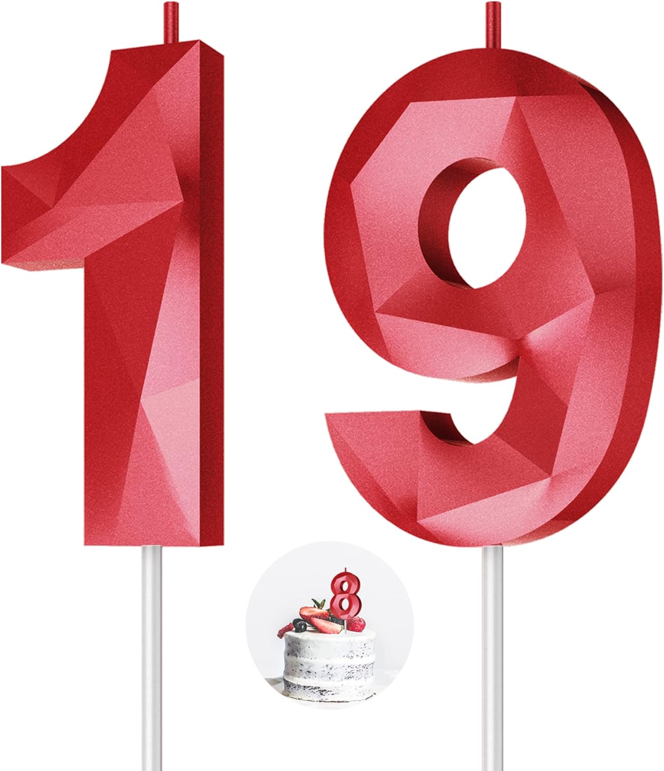 Number Birthday Candles(19 Candle Red) 3D Diamond Shape Number Happy Birthday Cake Candles for Birthday Party Wedding Decoration Reunions Theme Party