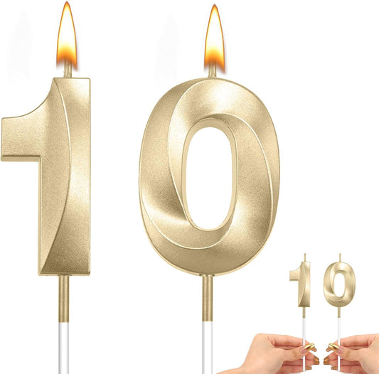 10th Birthday Candles Number Candles 10th Birthday Candle 3D Diamond Shape Number Candles Numeral Birthday Cake Topper Cake Candles for Birthday Decoration Theme Party Cake Decoration Champagne Gold