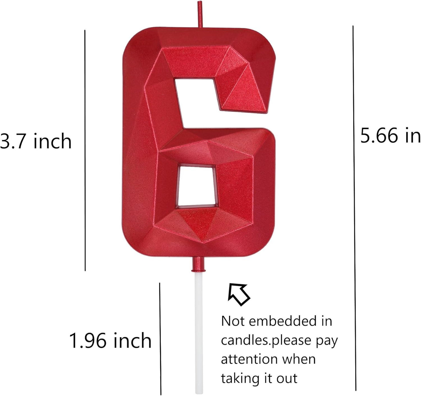 DERVENTA Large Birthday Candle Number 3D Red 3.7 inch Party Celebration Anniversary Decoration Cake Topper 1 Piece (Number 6 Red)