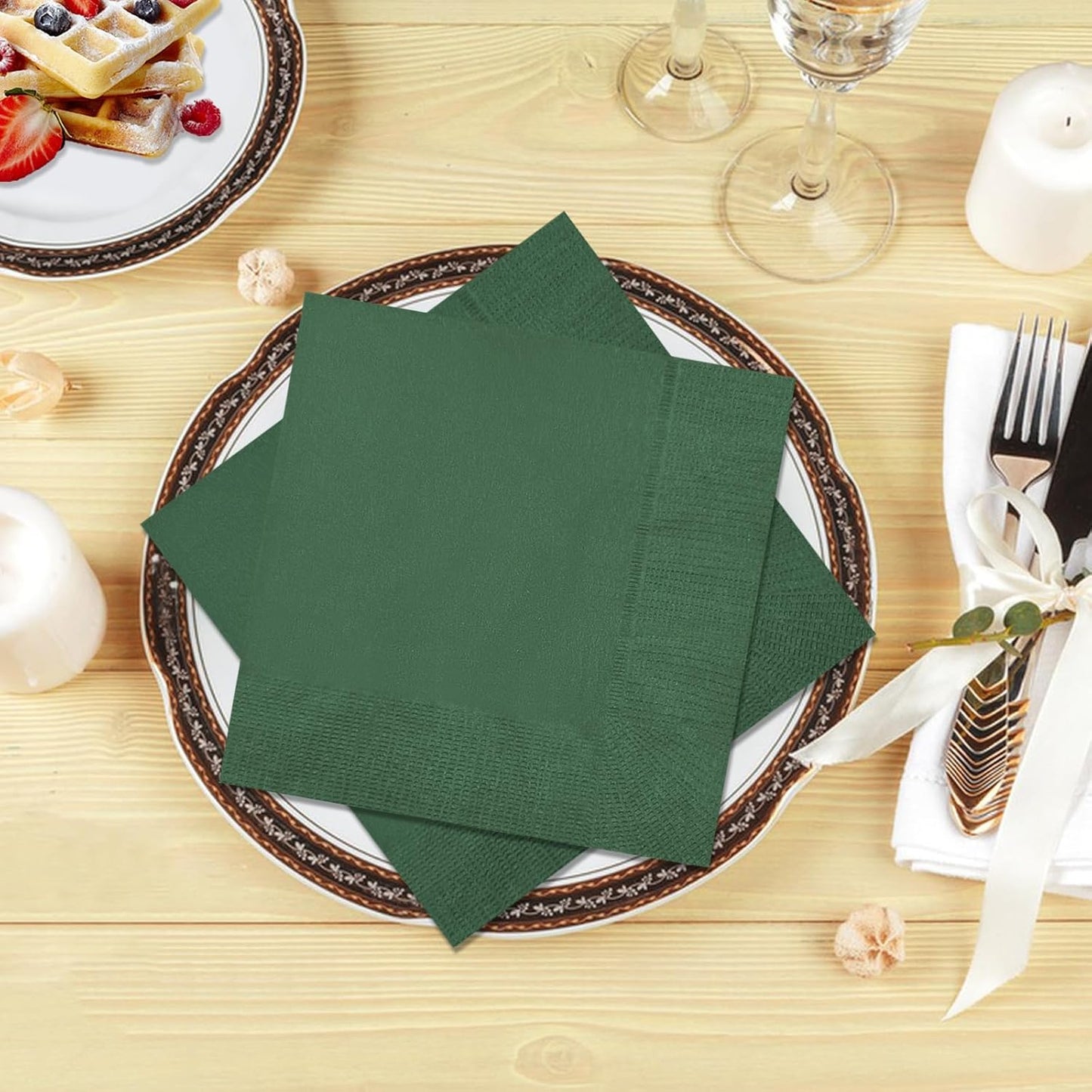 Cocktail Napkins - 600 Count 2-Ply Dark Green Napkins Disposable, 4.75 x 4.75 Inch Folded Paper Napkins Bulk Beverage Napkins for Dinner Wedding Bar Party and Everyday Use