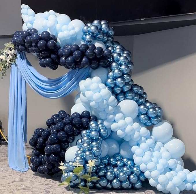 Navy Blue and Gold Balloons Arch Kit, 162pcs Different Sizes with Navy Pastel Blue Chrome Gold Confetti Balloons for 2025 Graduation Prom Anniversary Ocean Baby Shower Birthday Party Decorations