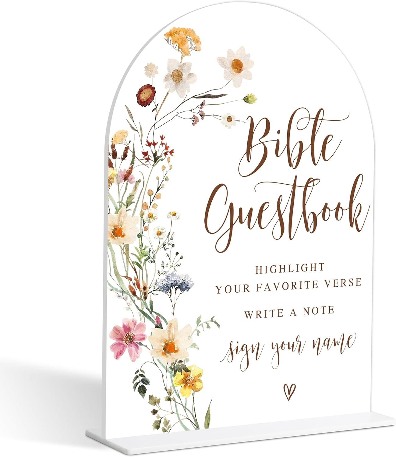 Wedding Bible Guest Book Sign, Flower Style Bridal Shower Signs for Engagement, Bridal Shower and Reception, Bridal Shower Decorations, Wedding Shower Favors, 6X8 Inch Acrylic Arch Sign with Stand,20
