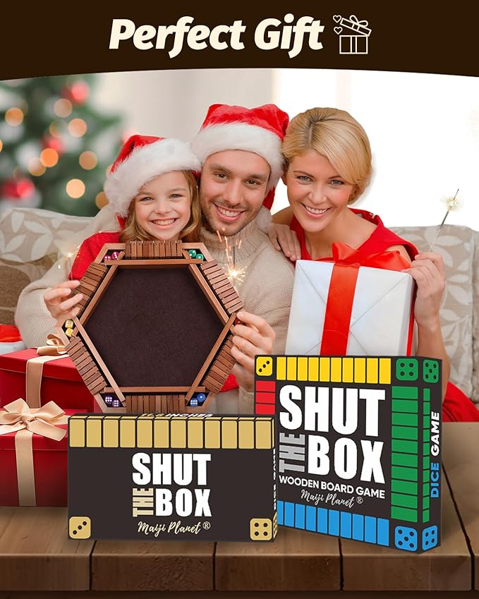 Original 12 Numbers Shut The Box Game, Math Dice Board Game for Family Night, Camp, Wooden Classic Tabletop Gift for Group Kid Adult Senior, Travel Party Bar, Easy Quick and Fun, Portable Style