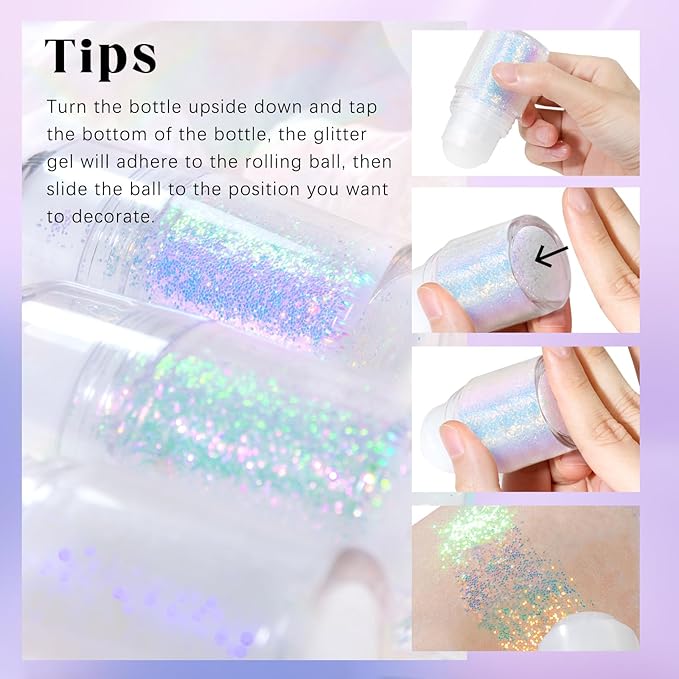 HOSAILY Roll-on Holographic Body Glitter Gel for Face Hair, Chameleon Color Changing Glitter Gel Under Light, Chunky Mermaid Sequins Festival Party Rave Accessories Shimmer Makeup (Golden Ocean)