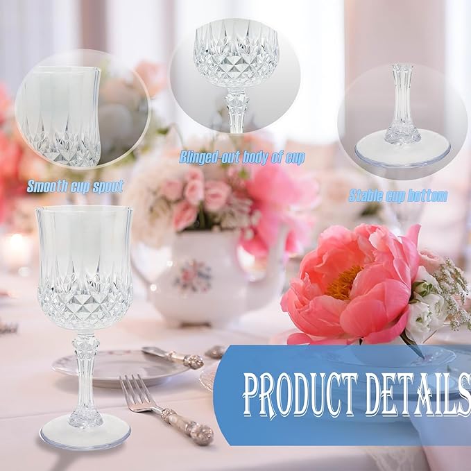 48 PCS Plastic Wine Glasses Clear,Reusable Plastic Wine Glasses,White Goblet Glass,Durable and Sturdy Cups Can Be Used for Various Parties Such as Weddings!