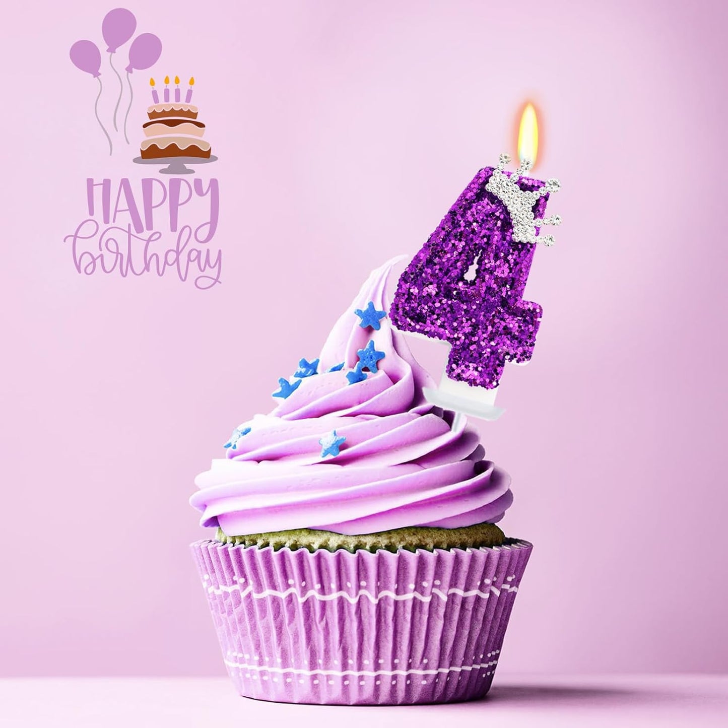 Birthday Candle for Cake, Crown Purple Number Candles, 2.76 inch Cake Topper Decoration for Birthday Party (Number 4)