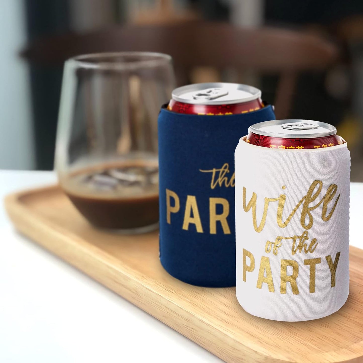 Wife of the Party and The Party Bachelorette Can Coolers - Set of 12, Perfect for Decorations and Bridesmaid Gifts (Navy, Regular)