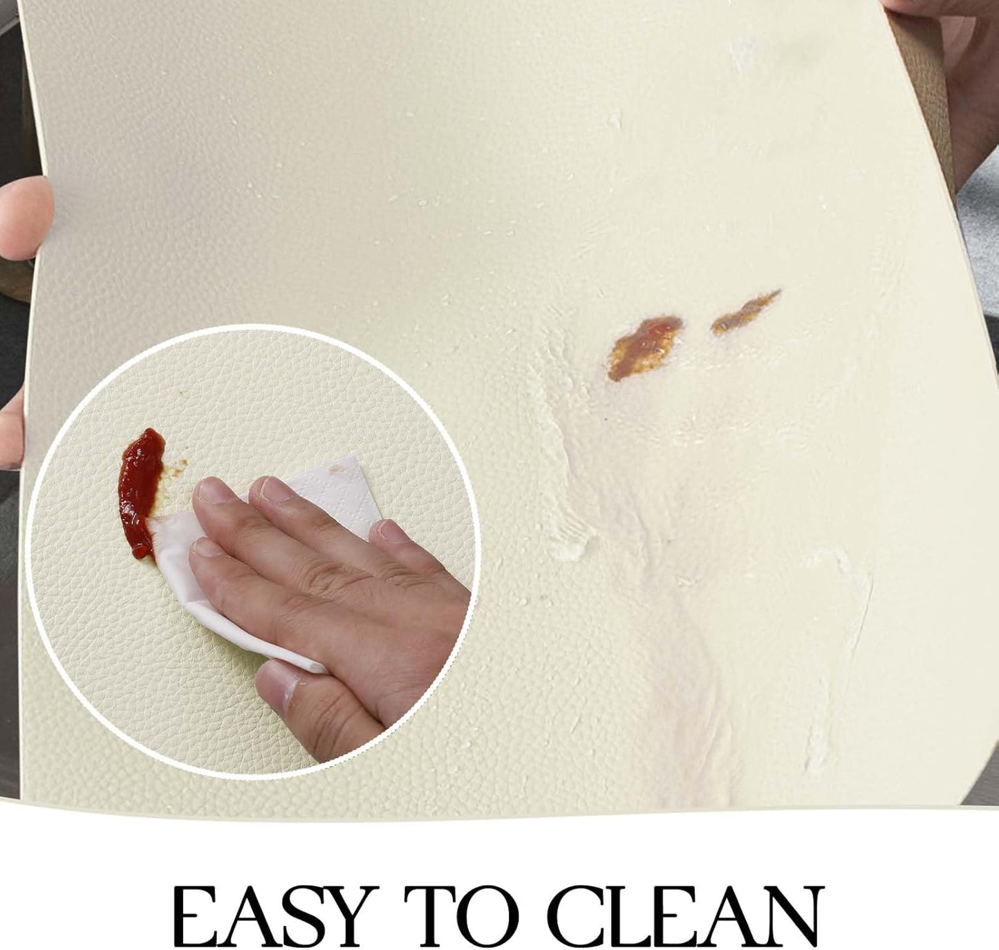 MOSAYT Vinyl Placemats Set of 4, Heat Resistant Place Mats 100% Waterproof Washable & Wipeable Faux Leather Reversible Table Mats for Kitchen Dining Party Indoor Outdoor, 12" x 17", Beige