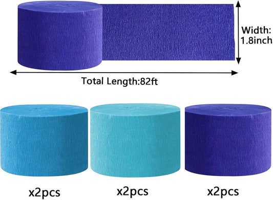 We Moment Navy Blue and Sky Blue Light Blue Crepe Paper Streamers Party Streamer 1.8 Inch Widening 6 Rolls,Blue Party Decorations Streamer 82 feet per roll for Birthday Wedding Party Decorations