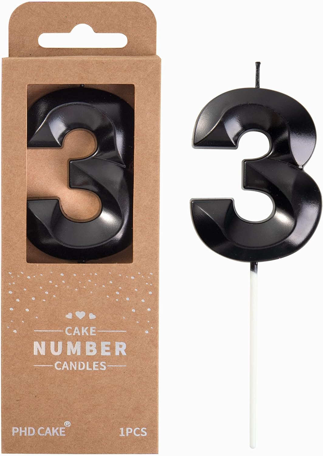 PHD CAKE 2.76 Inch Diamond Black 3 Number Birthday Candles, Black Number Candles, Cake Number Candles, Party Celebration