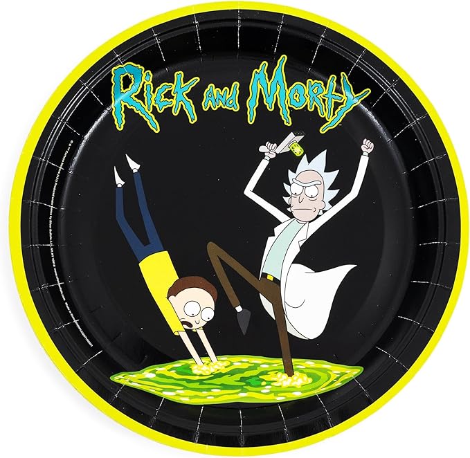 Silver Buffalo Rick and Morty in the Portal 60 Pack Partyware Disposable Paper Plates, Napkins, and Cups
