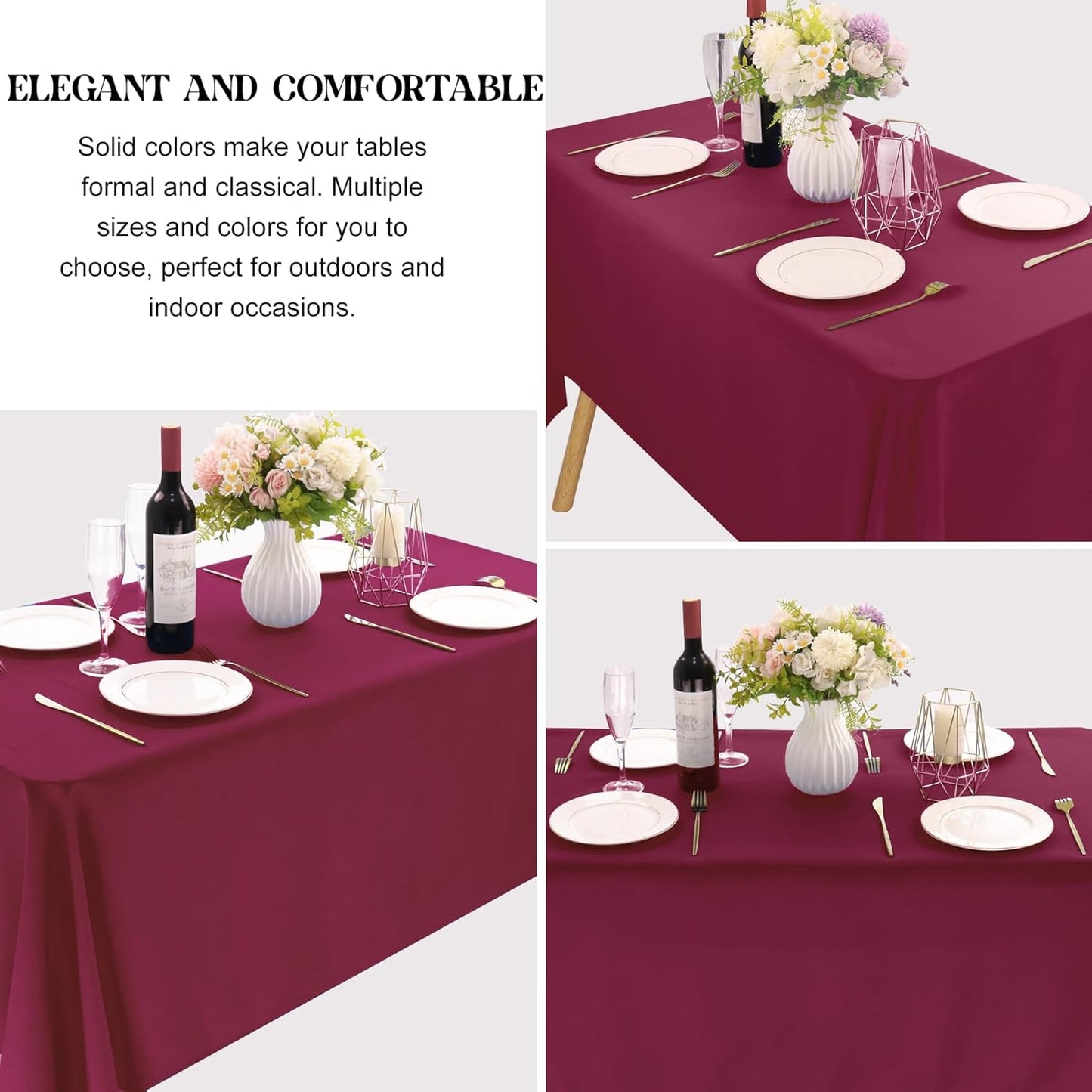 4 Pack Rectangle Tablecloth 60x102 Inch Burgundy Washable Polyester Table Cover for Wedding Dining Table Buffet Parties Banquet Decoration（Burgundy）