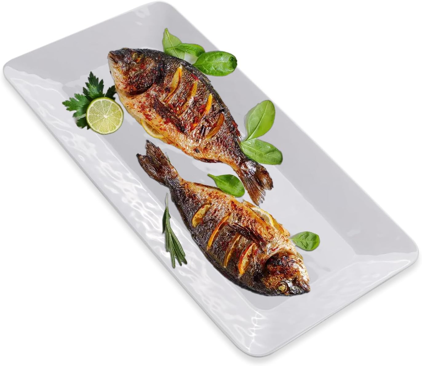 Yalin Rectangle Large Serving Platter, 17 Inch Melamine Serving Tray, Great for Restaurant, Steak, Salad and Everyday, Set of 2 White Dinner Plates (Rectangle)