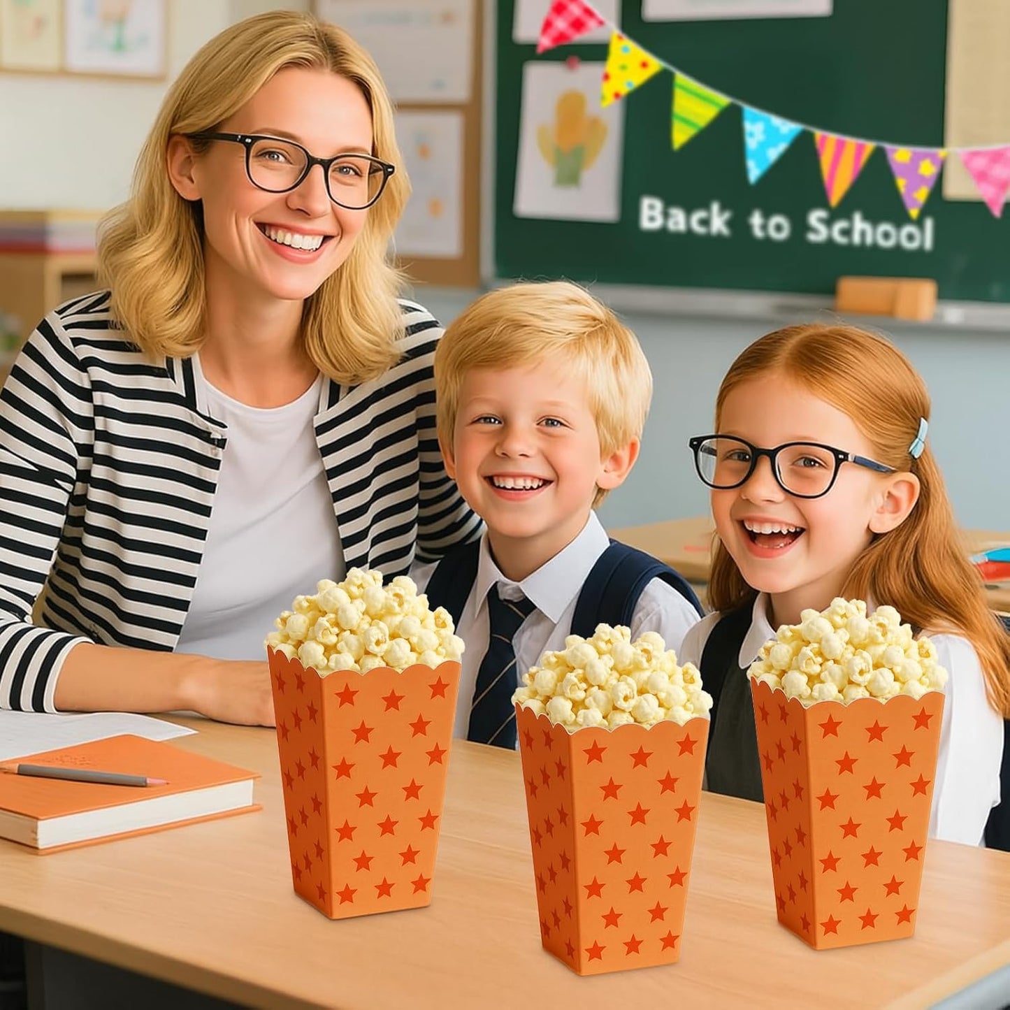 24Pcs Party Paper Popcorn Box,Mini Disposable Popcorn Cup Anime Pattern Popcorn Carton,Snack Candy Fries Container,Apply To Weddings,Movie Night,Birthdays, And Graduation Parties(yellow)