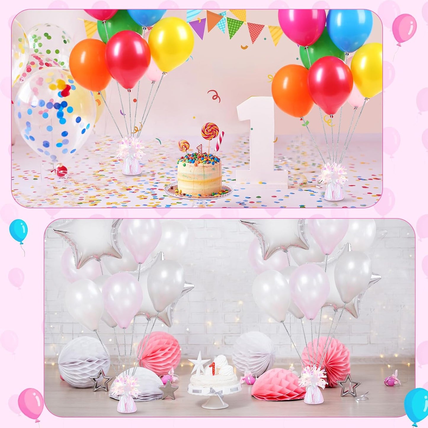 24 Pcs Balloon Weights Metallic Anchor Balloon Holder for Helium Balloons Heavy Table Weights and 1 Roll Iridescent Crimped Ribbon for Birthday Wedding Halloween Christmas Party(Dazzling Colors)