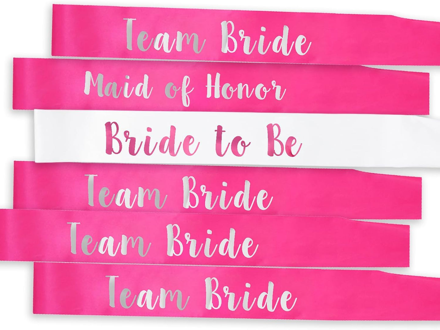 6 PACK Bachelorette Sashes for Bride and Bridesmaid, Hot Pink Maid of Honor Team Bride Sashes for Bridal Shower or Bachelor Party Decorations, Silver Letter
