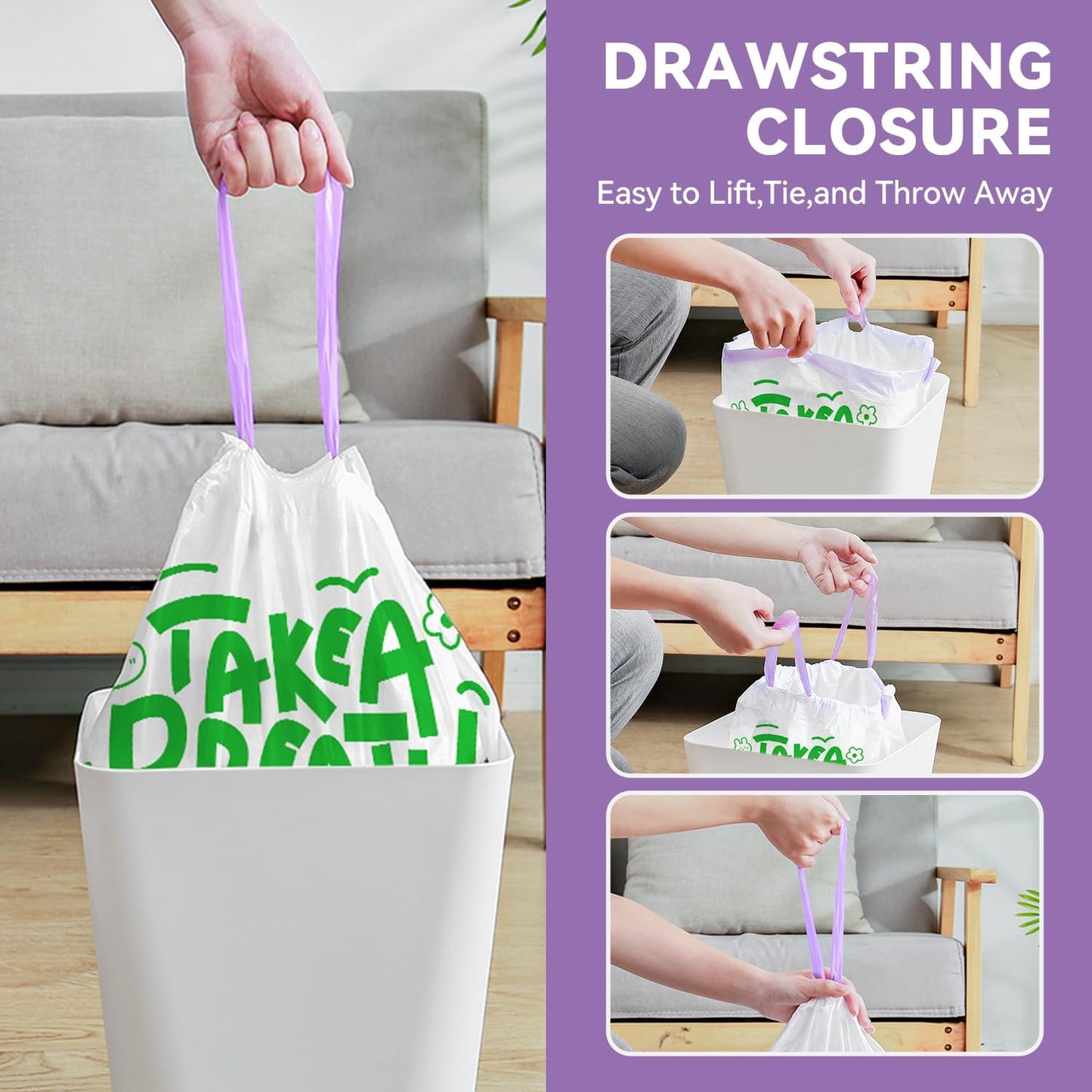 4.5 Gallon Trash Bags, 120 Count White Alphabet Printed Small Drawstring Garbage Bags Unscented for Toilet Home Office and Bedroom