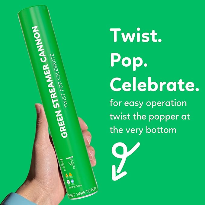 2 Pack Streamer Cannon Confetti Poppers | Biodegradable Green Confetti | TUR Party Supplies | Launches Up to 25ft | Giant (12 in) | Party Poppers for Graduation, Birthdays, Weddings, and Memorial Day