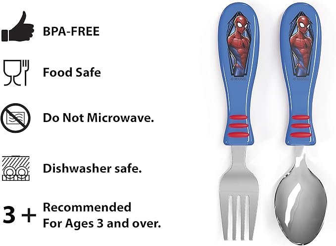Zak Designs 5-Piece Dinnerware Set, Marvel Spider-Man - Durable Plastic & Stainless Steel - Includes Tumbler, 8-Inch Plate, 6-Inch Bowl, Fork & Spoon - Suitable for Kids Ages 3+