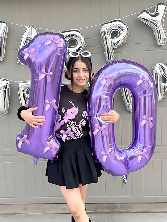 Numbers Balloons 10th Birthday Decorations, 40 Inch Big Foil Balloon for Men & Women, Purple Number Balloons for Wedding Memorial Day Birthday Aniversarry Supplies