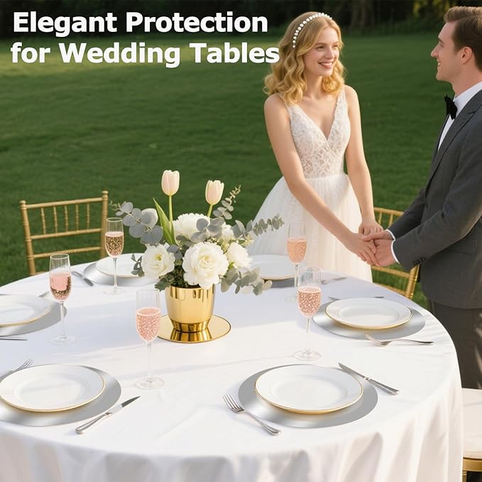 50PCS Silver Paper Placemats for Dinner Plates, 13 Inch Round Disposable Chargers, Shiny Holiday Place Mat for Dining Table Setting Valentine's Day Weddings Birthday Parties Kitchen Banquet Decor