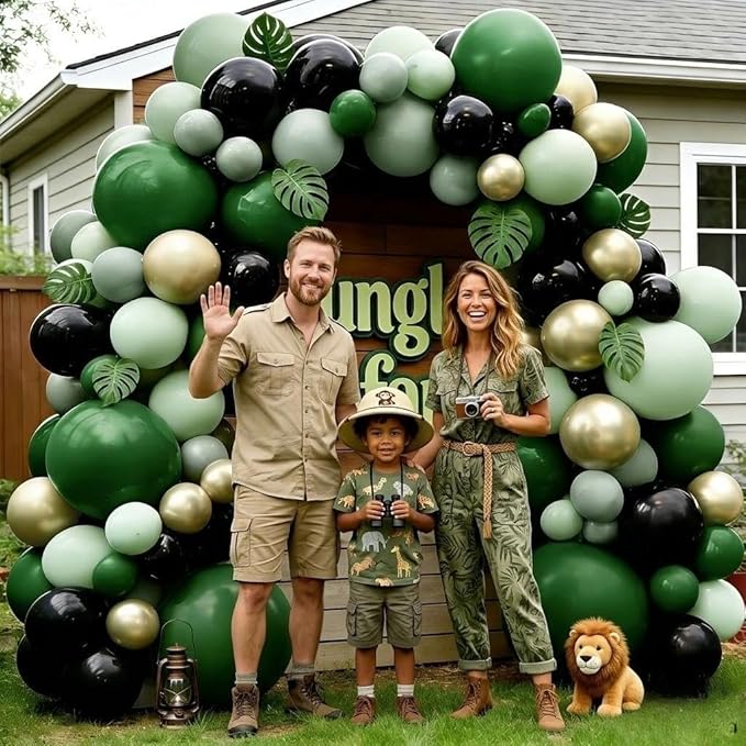 Green Black Balloon Arch, Double Stuffed Dark Sage Light Green Gold Balloon Garland for Birthday Baby Shower Graduation Jungle St Patricks Day Party Decorations