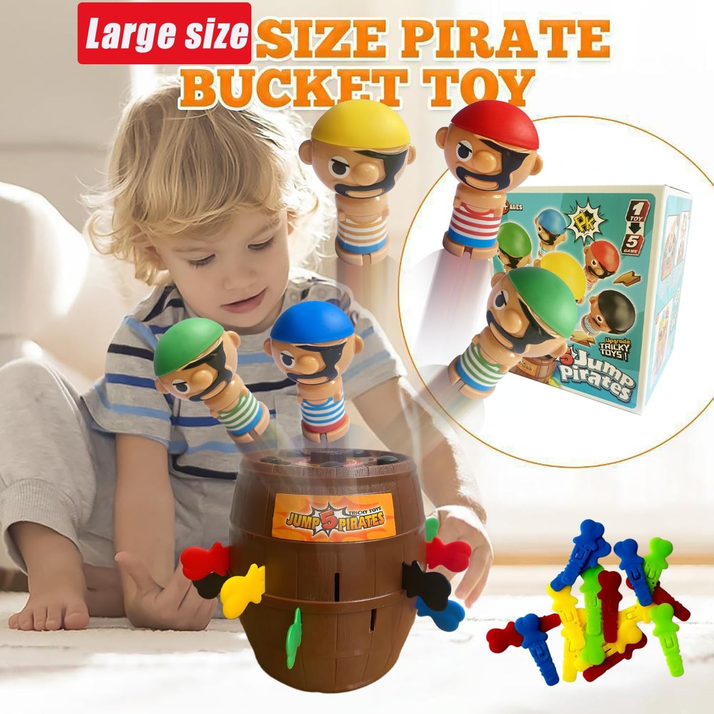 Oversized Pirate Board Game-with 5 Colorful Pirate Figures, Fun and Tricky Surprise Toys for Kids Ages 3+, Girls and Boys Toys - 2-4 Players