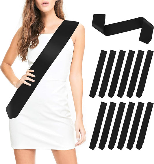 Blank Satin Sash - 12pcs Black Sashes For Homecoming, Graduation, Wedding, Beauty Pageant, DIY, Senior Night