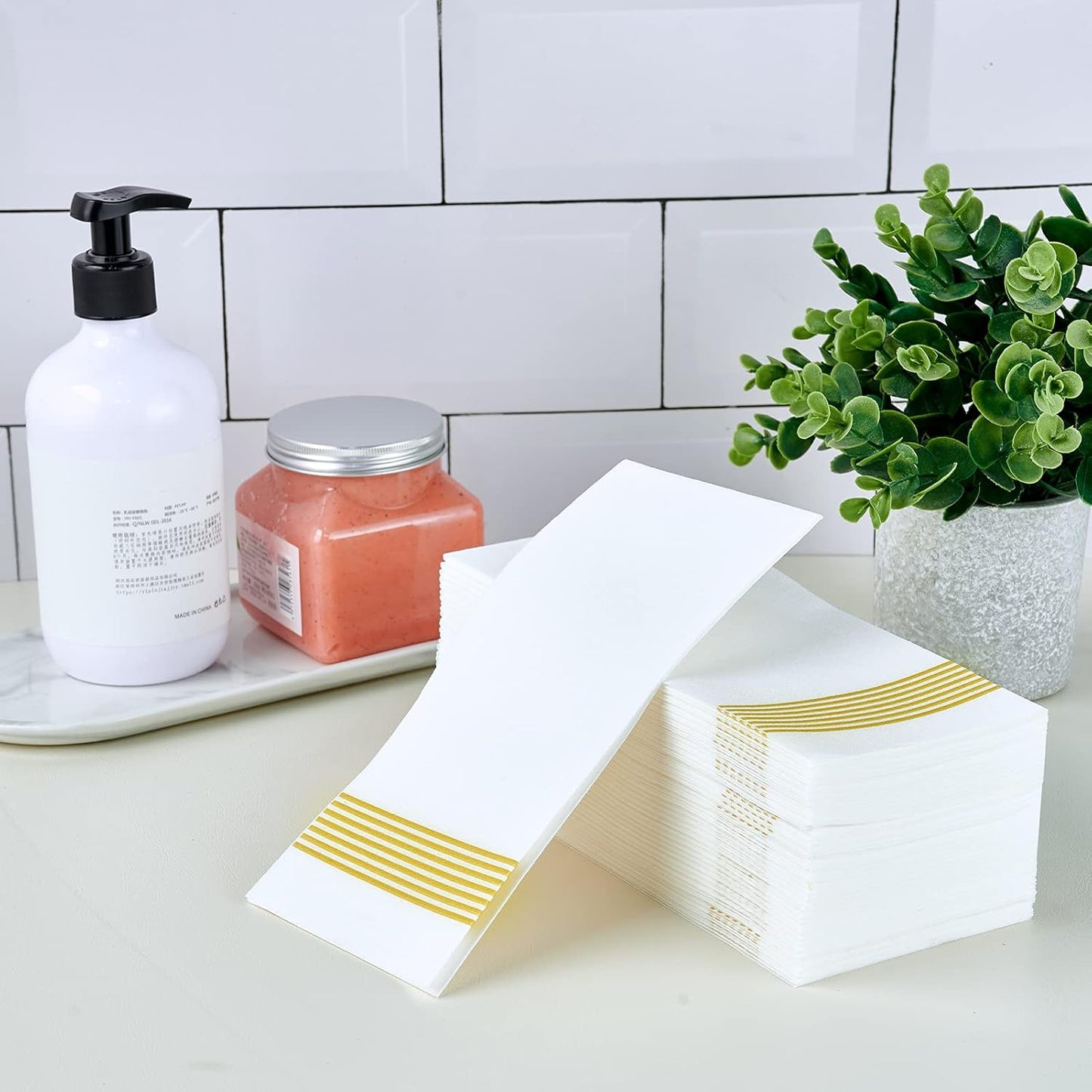 LITOPAK 300 Pack Disposable Guest Towels, Disposable Hand Towels for Bathroom, Paper Dinner Napkins for the Kitchen, Soft, Party Napkins, and Wedding Napkins(Gold)