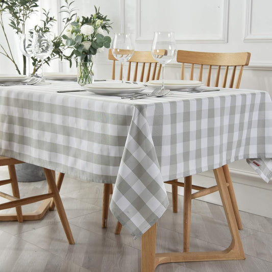 maxmill Checkered Rectangle Tablecloth Water Resistance Wrinkle Free Spillproof Heavy Weight Gingham Plaid Table Cloth for Buffet Banquet Parties Holiday Dinner, 60 x 84 Inch Gray and White